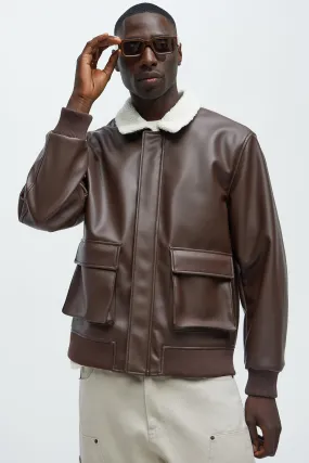 Baldwin Faux Sherpa Leather Jacket - Brown