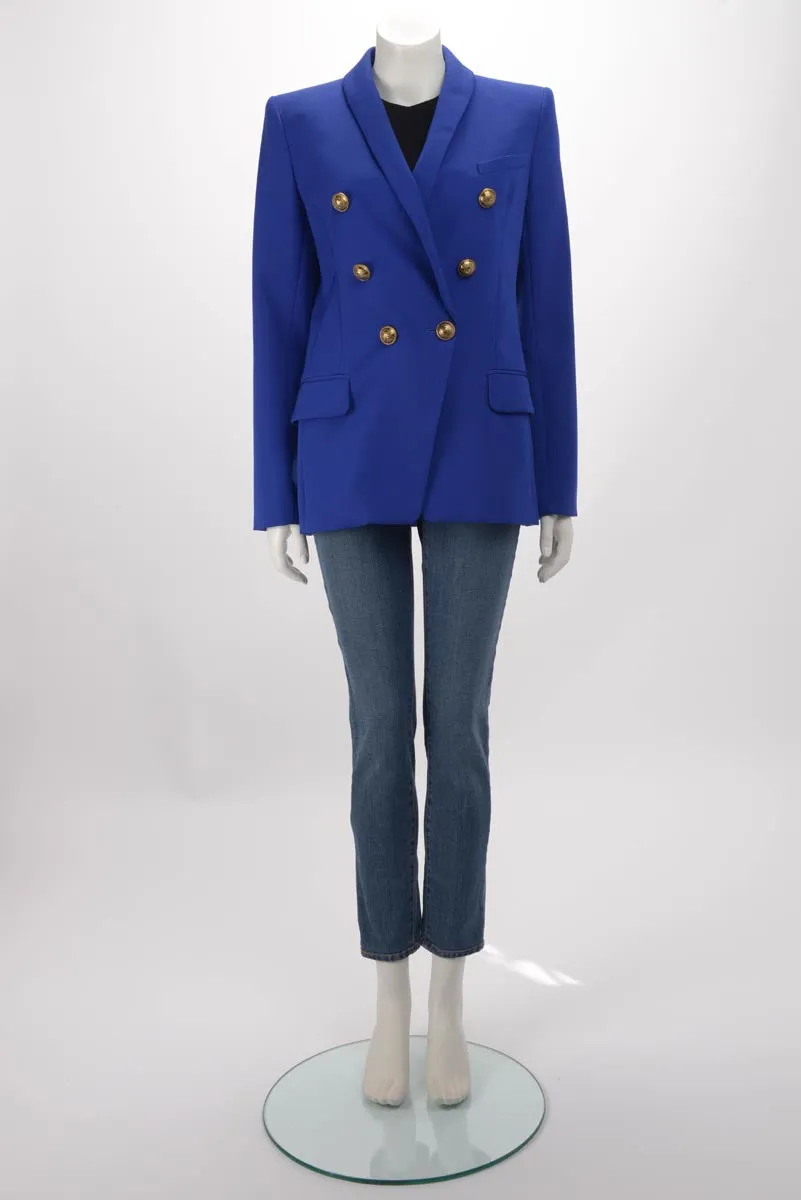 Balmain Royal Blue Wool Twill Longline Blazer FR 40