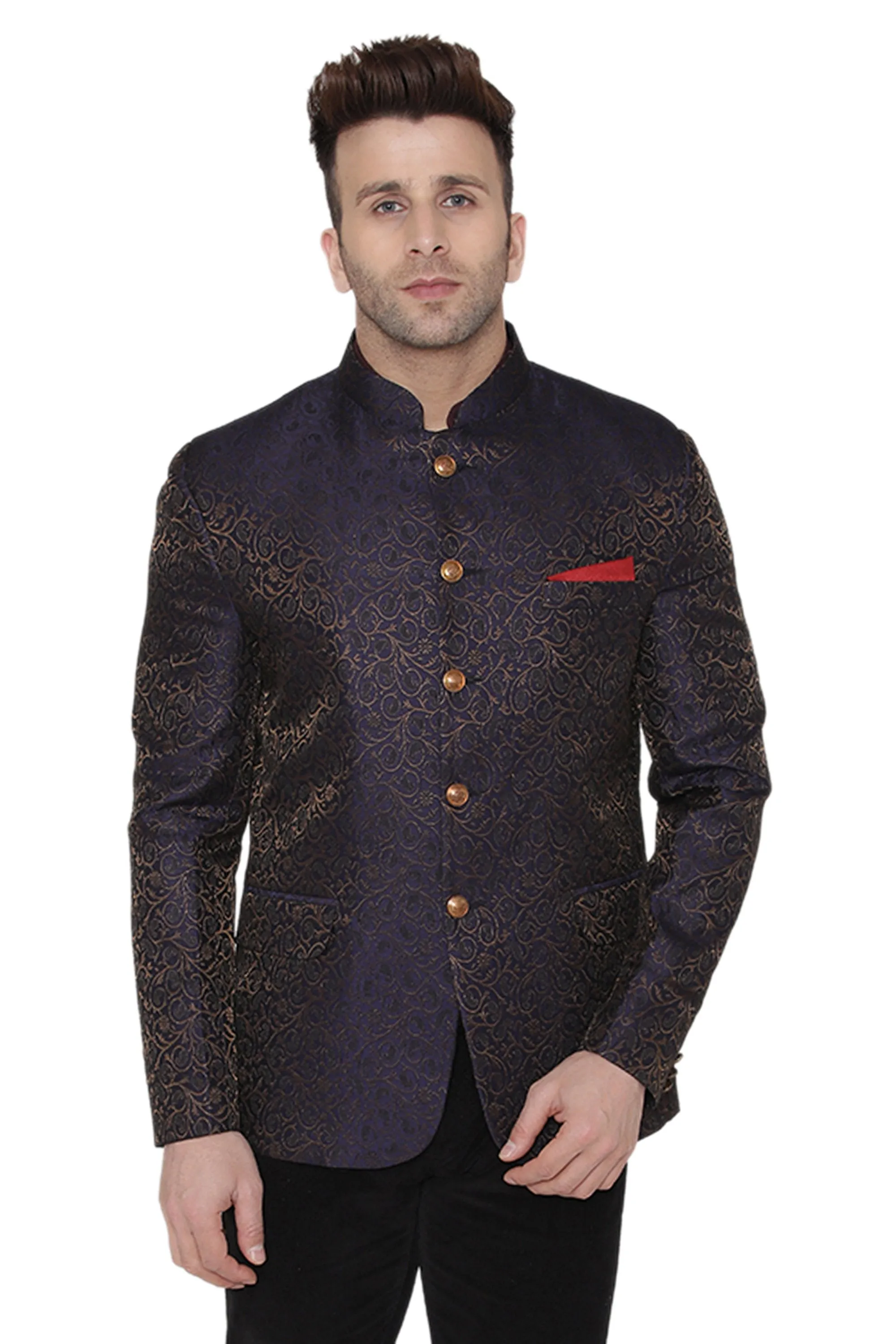 Banarsi Rayon Cotton Purple Bandhgala Blazer