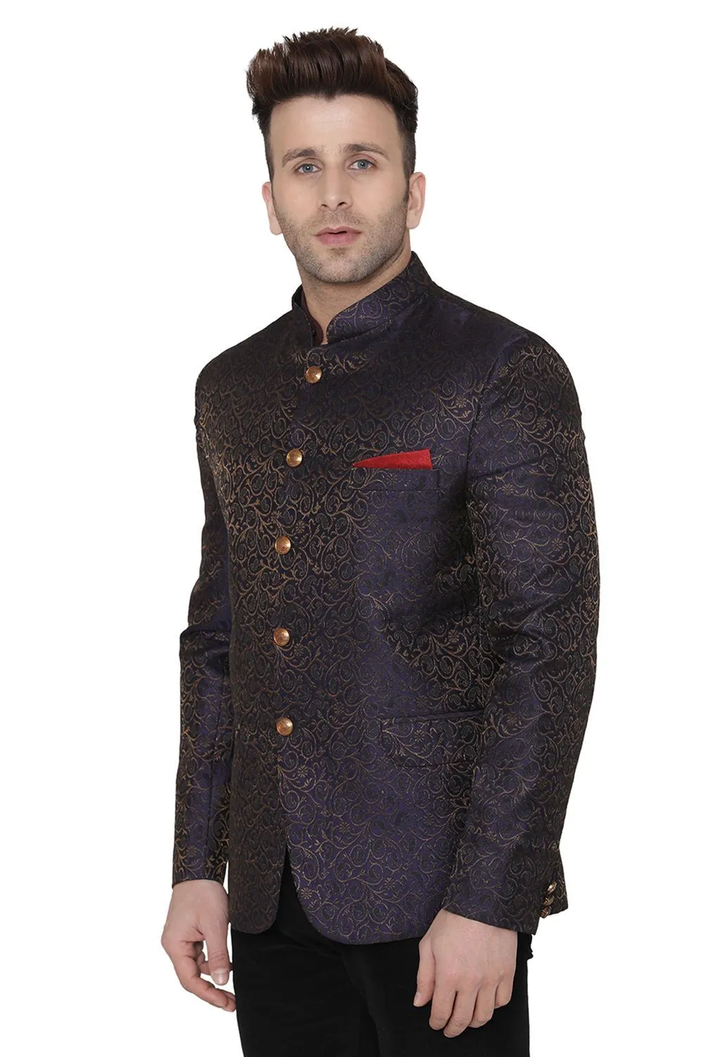 Banarsi Rayon Cotton Purple Bandhgala Blazer