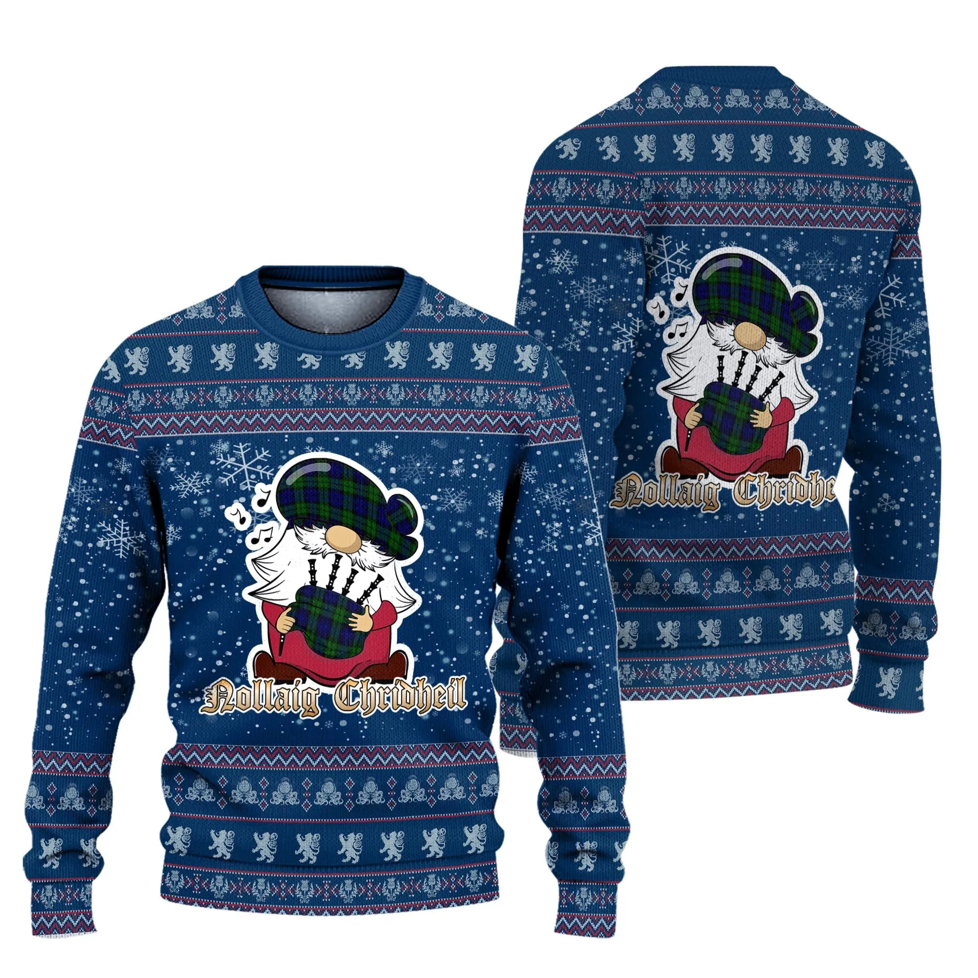 Bannatyne Clan Christmas Family Ugly Sweater with Funny Gnome Playing Bagpipes