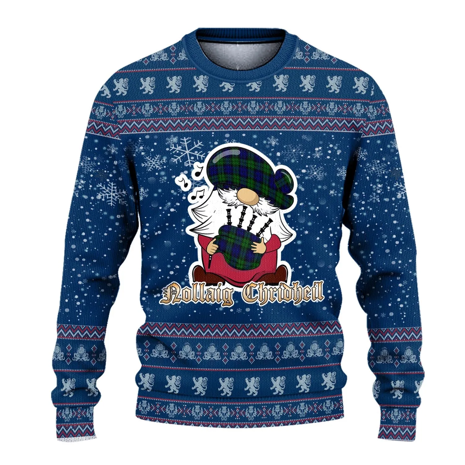 Bannatyne Clan Christmas Family Ugly Sweater with Funny Gnome Playing Bagpipes