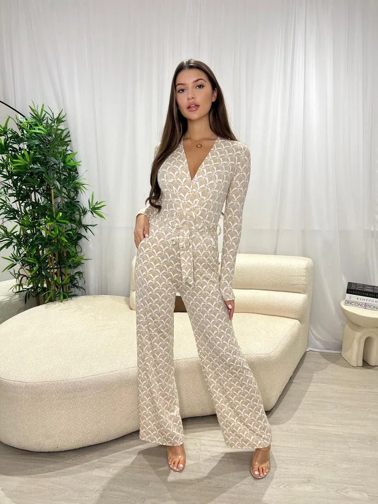 Beige Scallop Pattern Jumpsuit