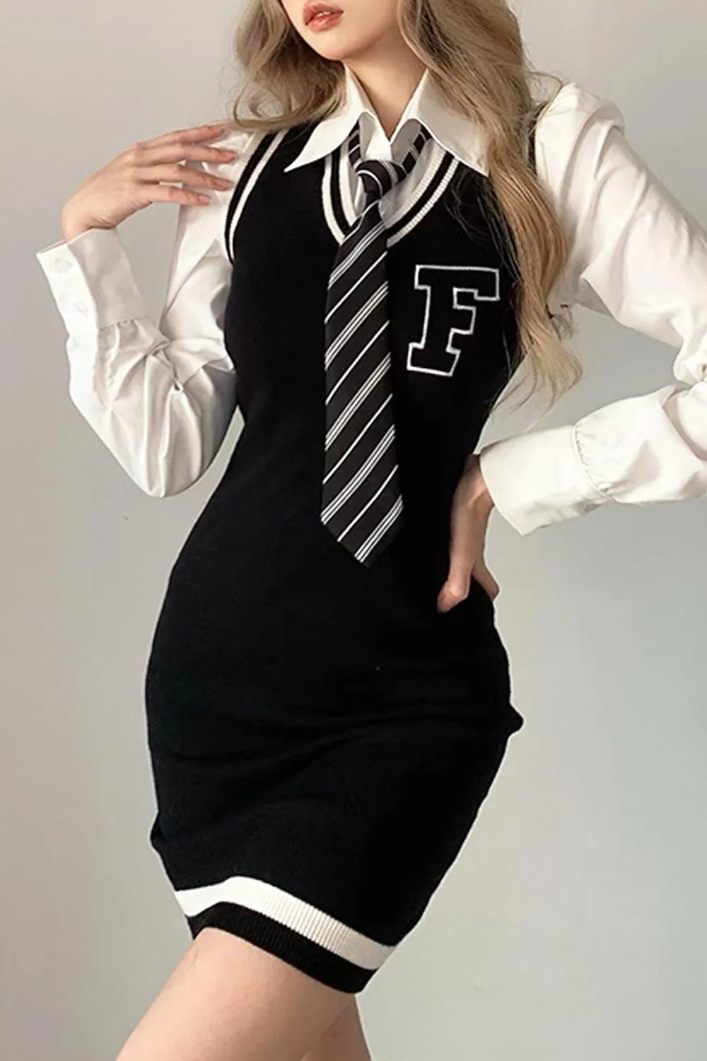 benpaolv F Letter College Style Knit Dress