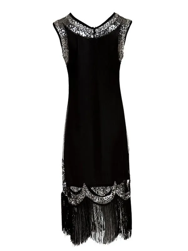 Black 1920s Sequin Flapper Dresses