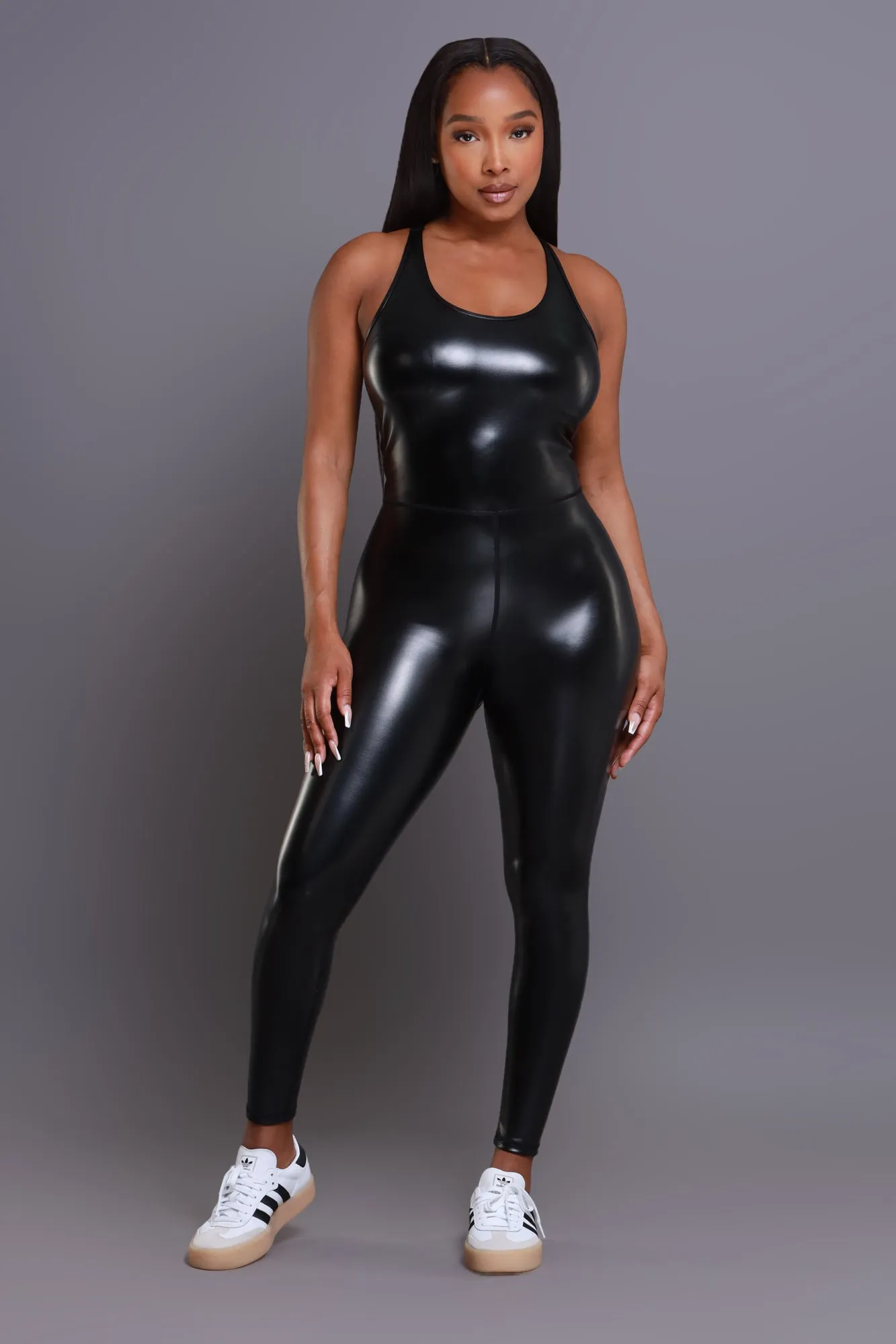 Black Card NUW Faux Leather Jumpsuit - Black