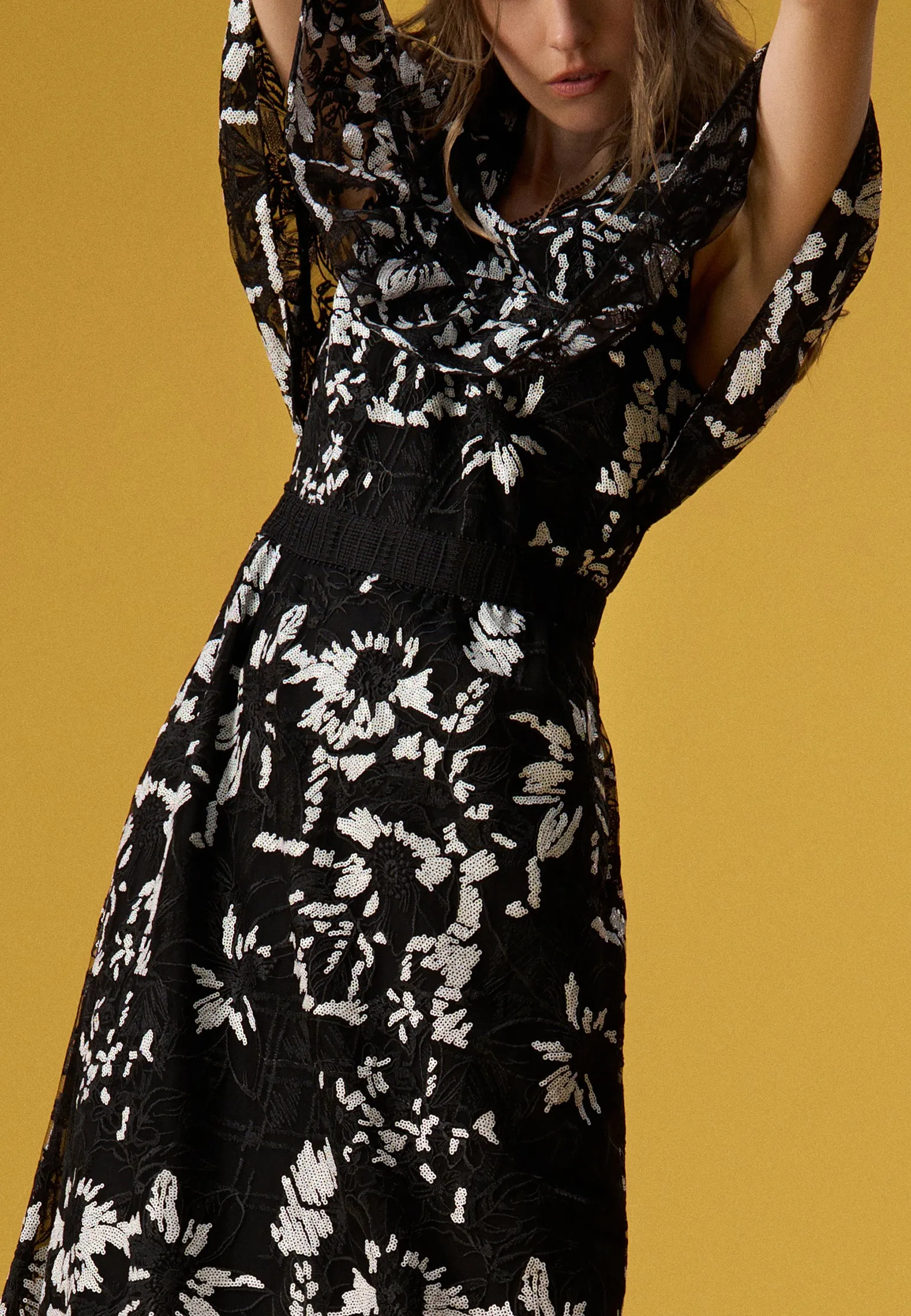 Black Floral Embroidered and Sequined Maxi Dress