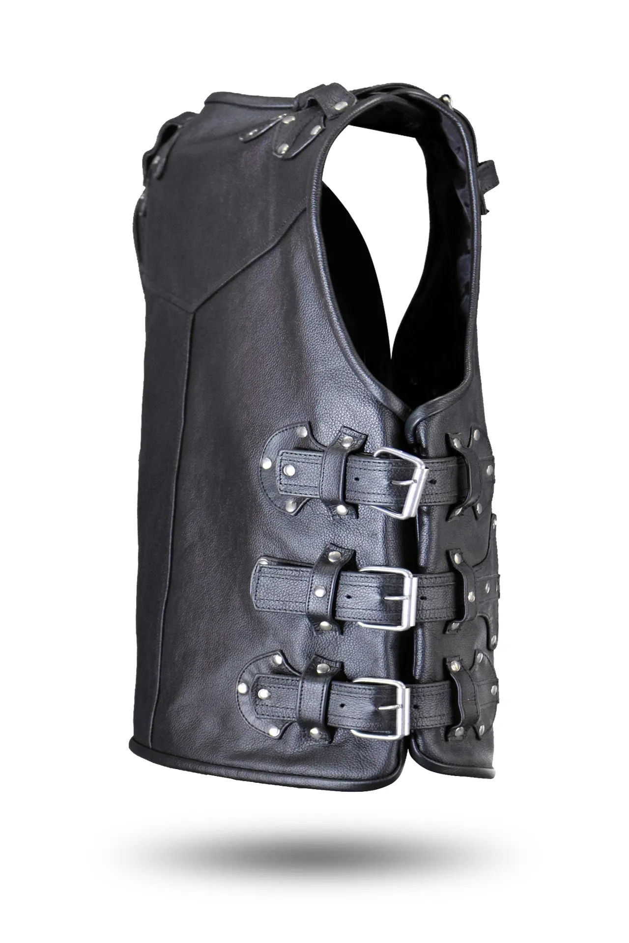 BLACK HL11649BLACK Heavy Metal Rocker Biker Waistcoat Motorcycle Leather Vest