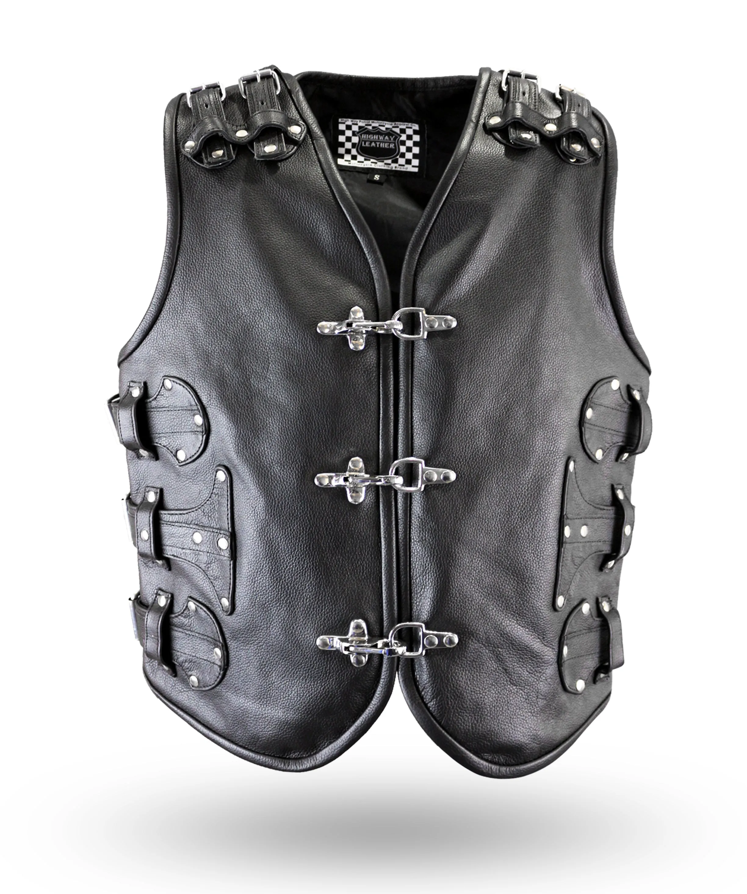 BLACK HL11649BLACK Heavy Metal Rocker Biker Waistcoat Motorcycle Leather Vest