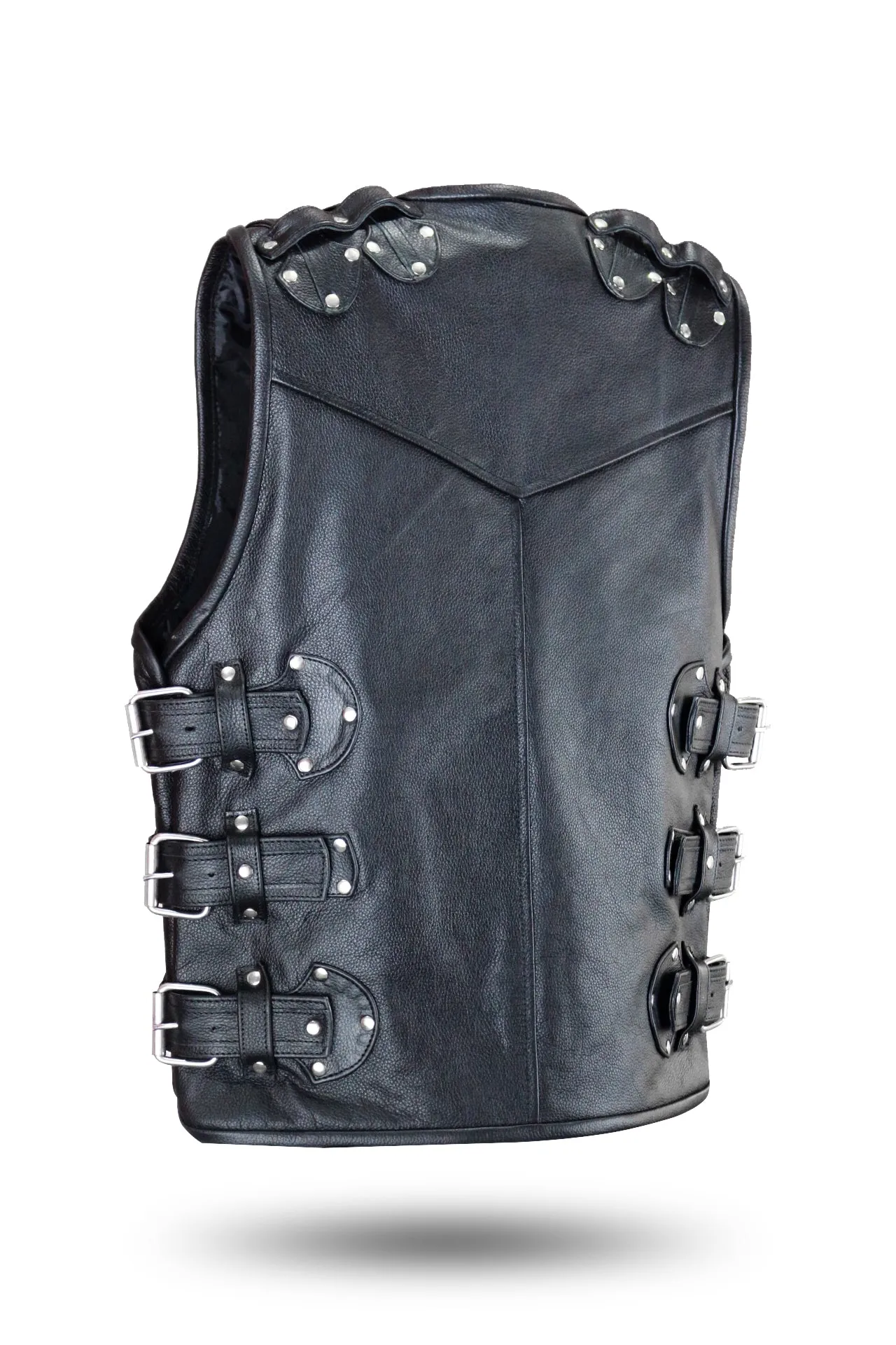 BLACK HL11649BLACK Heavy Metal Rocker Biker Waistcoat Motorcycle Leather Vest