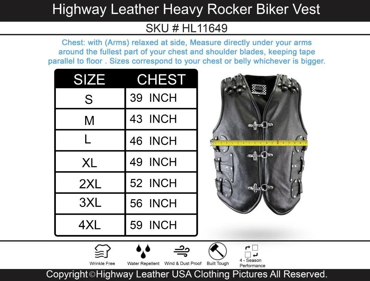 BLACK HL11649BLACK Heavy Metal Rocker Biker Waistcoat Motorcycle Leather Vest