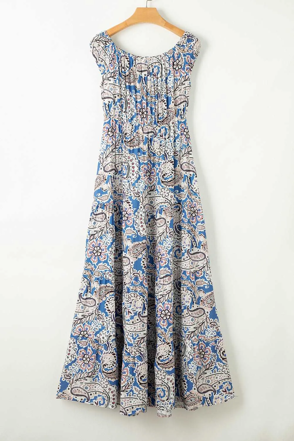 Blue Boho Paisley Print Off Shoulder Maxi Dress