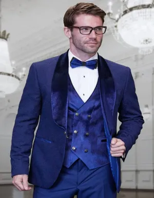 Blue Prom Suit - Blue Homecoming Outfits For Guys with Velvet Lapel and Vest in Sapphire Blue