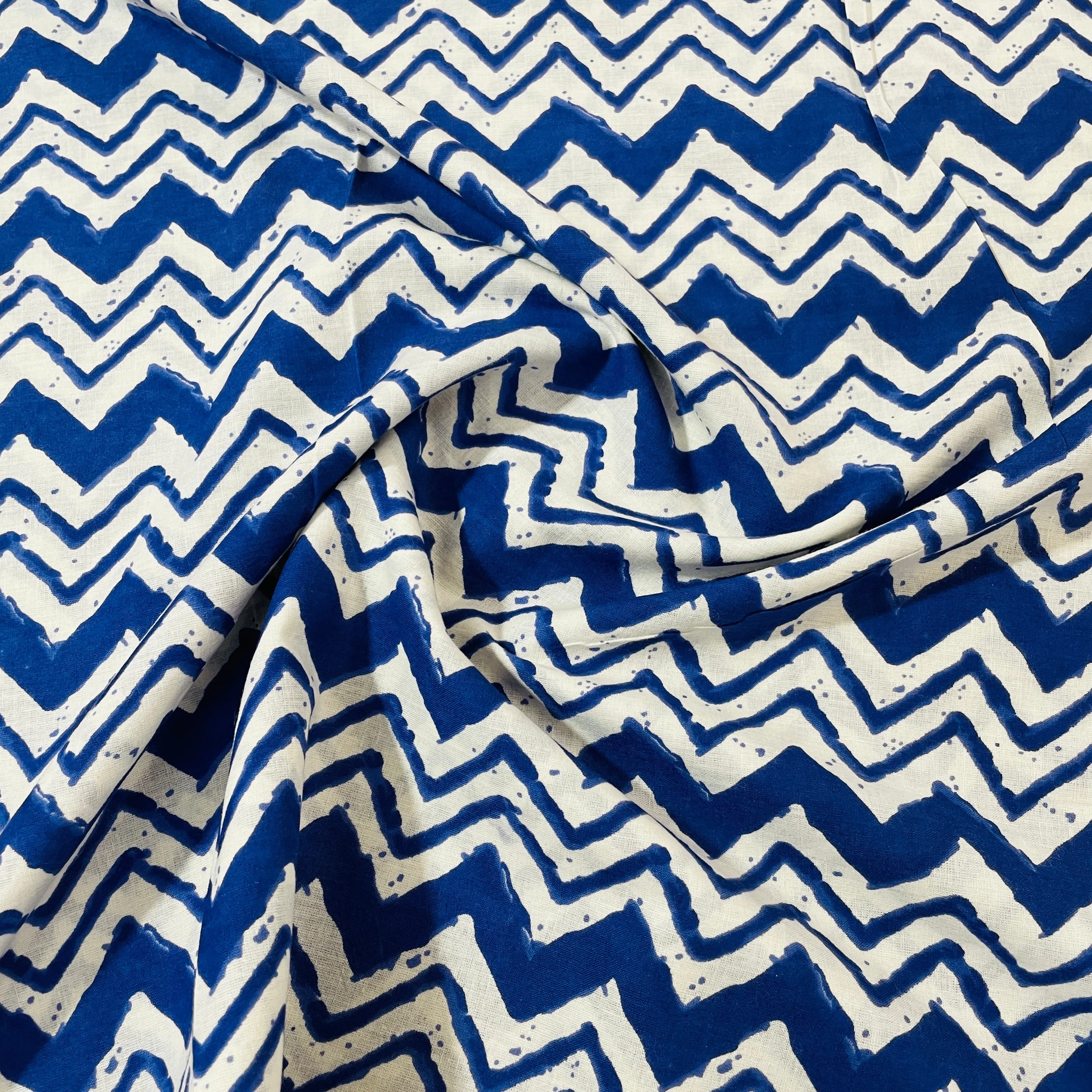 Blue White Chevron Print Cotton Fabric 25