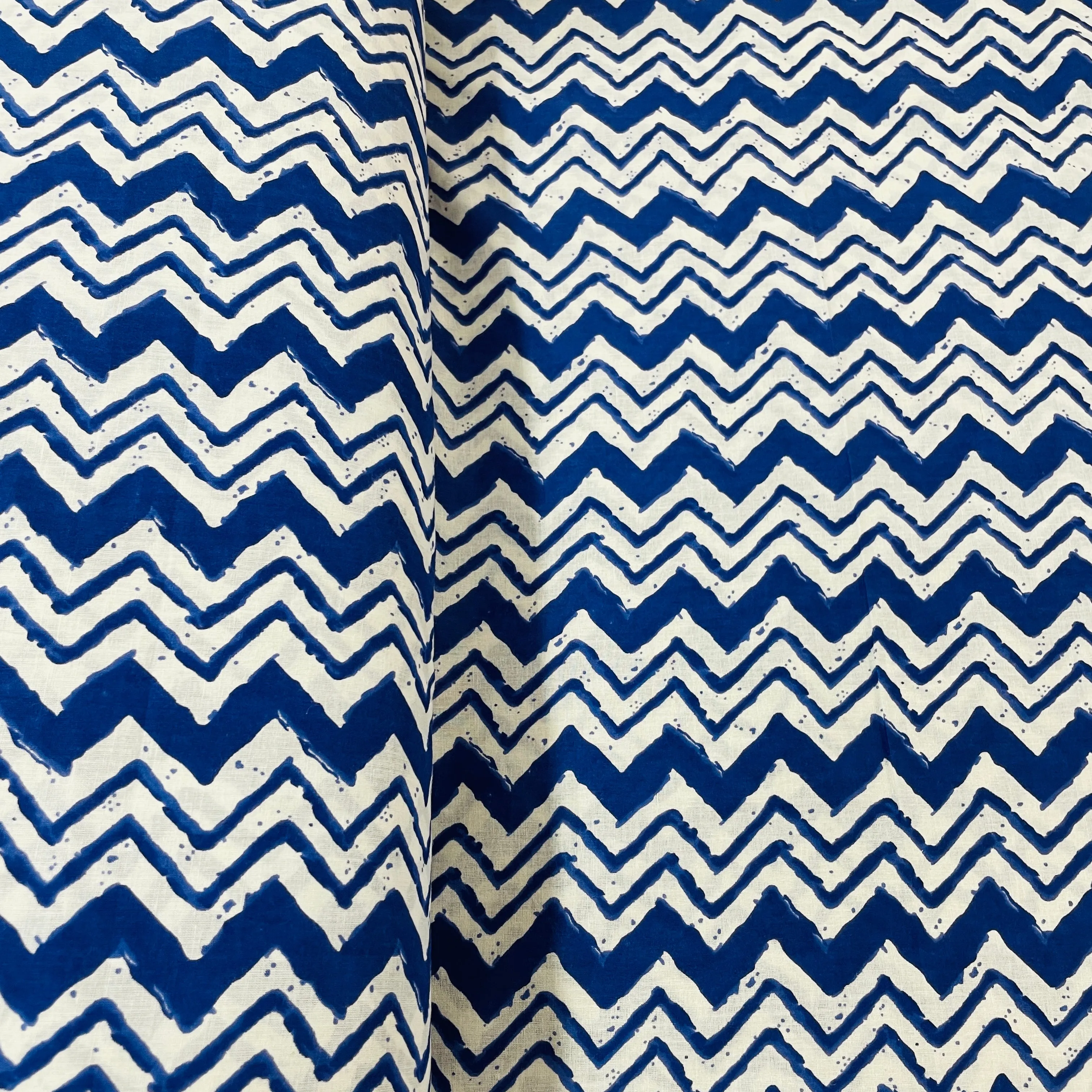 Blue White Chevron Print Cotton Fabric 25