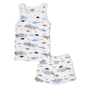 Boys Shark Print Shorts and Vest Set