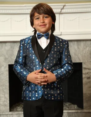 Boys Vested Polka Dot Tuxedo in Royal Blue