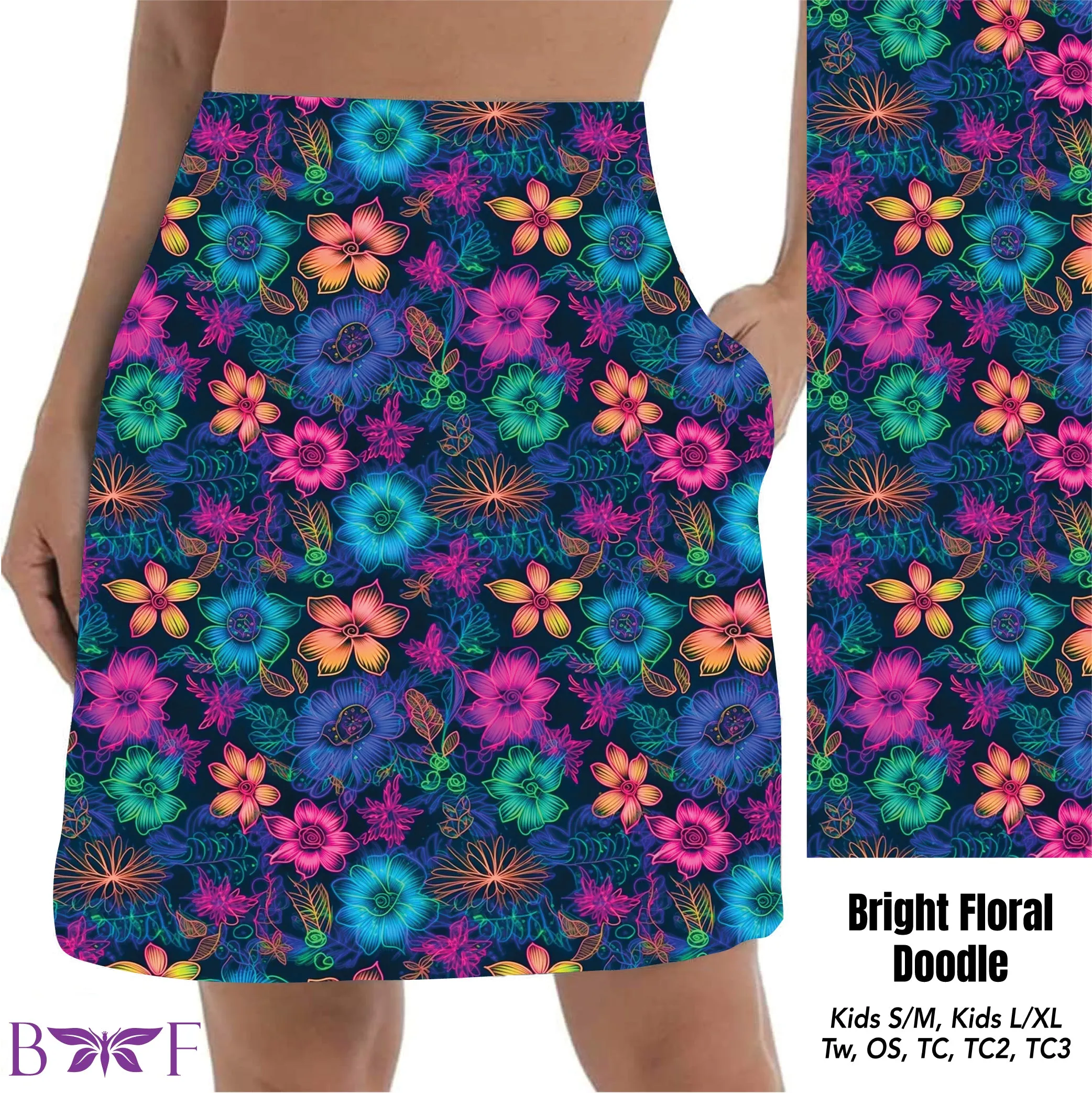 Bright Floral Doodle Shorts and  Skorts with pockets