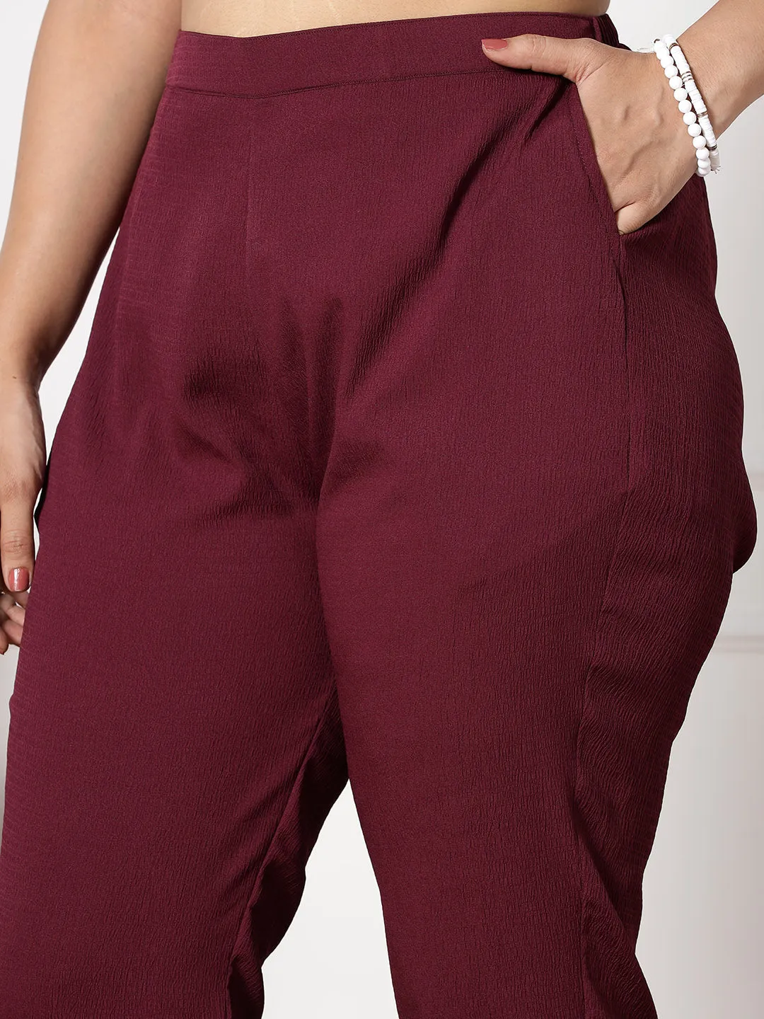 Burgundy Textured WaistbandPants