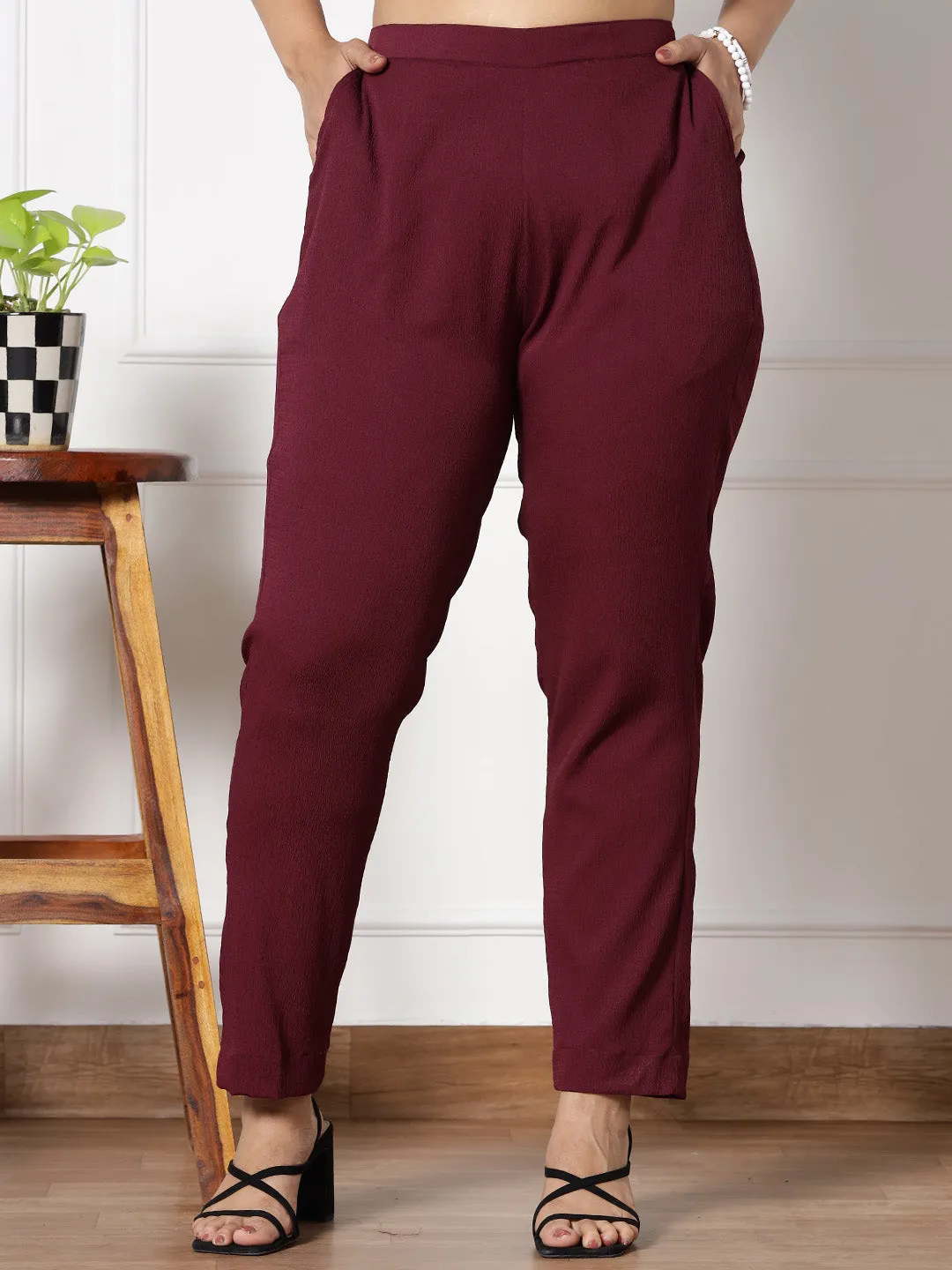 Burgundy Textured WaistbandPants