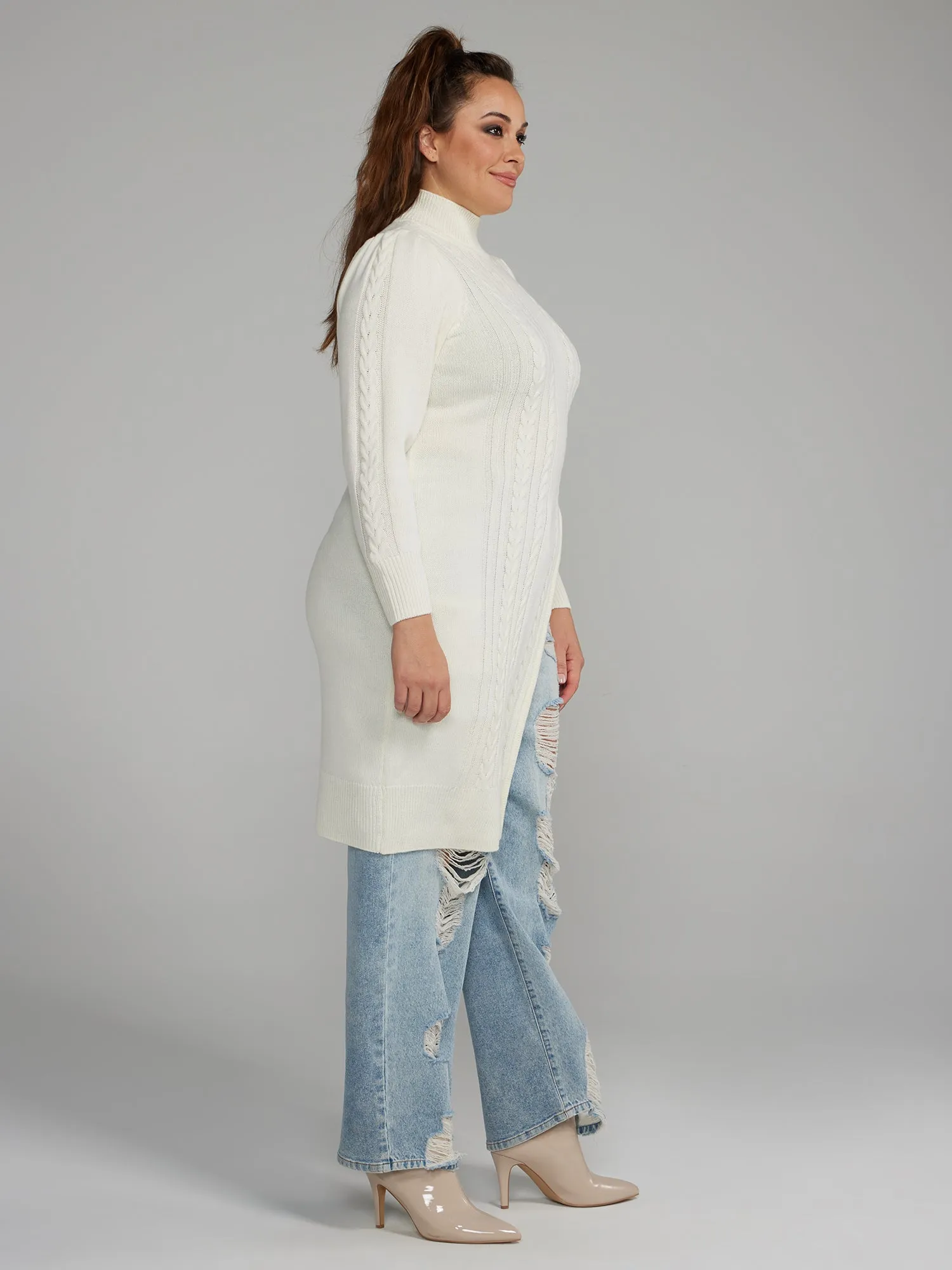 Cable Knit Side Slit Long Sweater