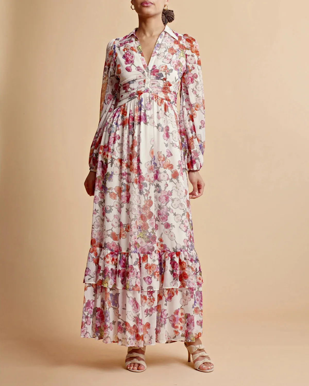 Chiffon Shirt Dress Off in White Poppy