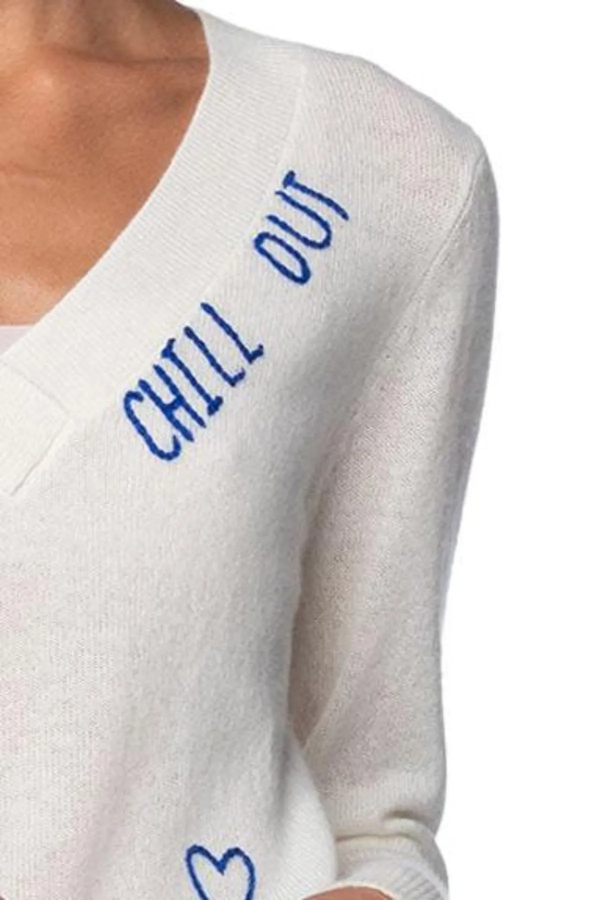 Chill Out Embroidery Cashmere V-Neck Sweater