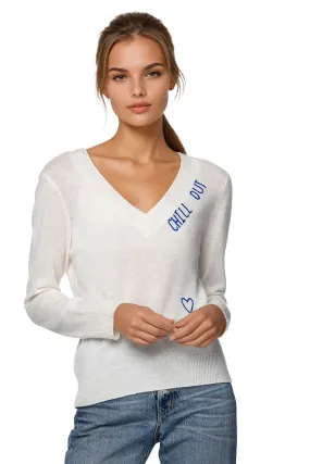 Chill Out Embroidery Cashmere V-Neck Sweater