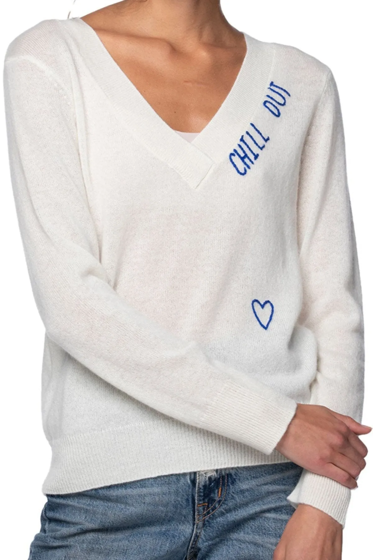 Chill Out Embroidery Cashmere V-Neck Sweater