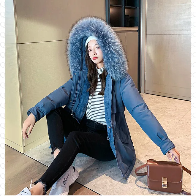 Cinched Waist Casual Fur Collar Parka