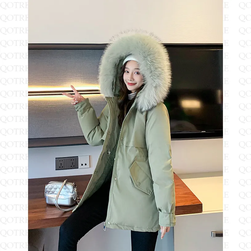 Cinched Waist Casual Fur Collar Parka