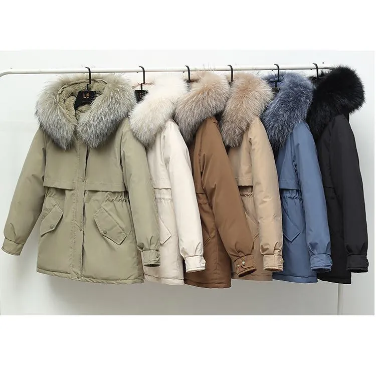 Cinched Waist Casual Fur Collar Parka