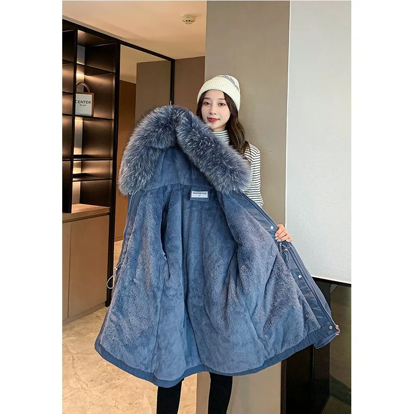 Cinched Waist Casual Fur Collar Parka