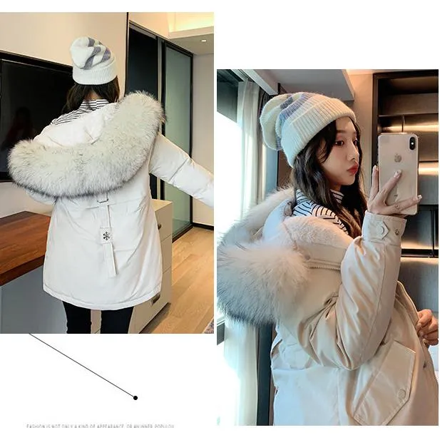 Cinched Waist Casual Fur Collar Parka