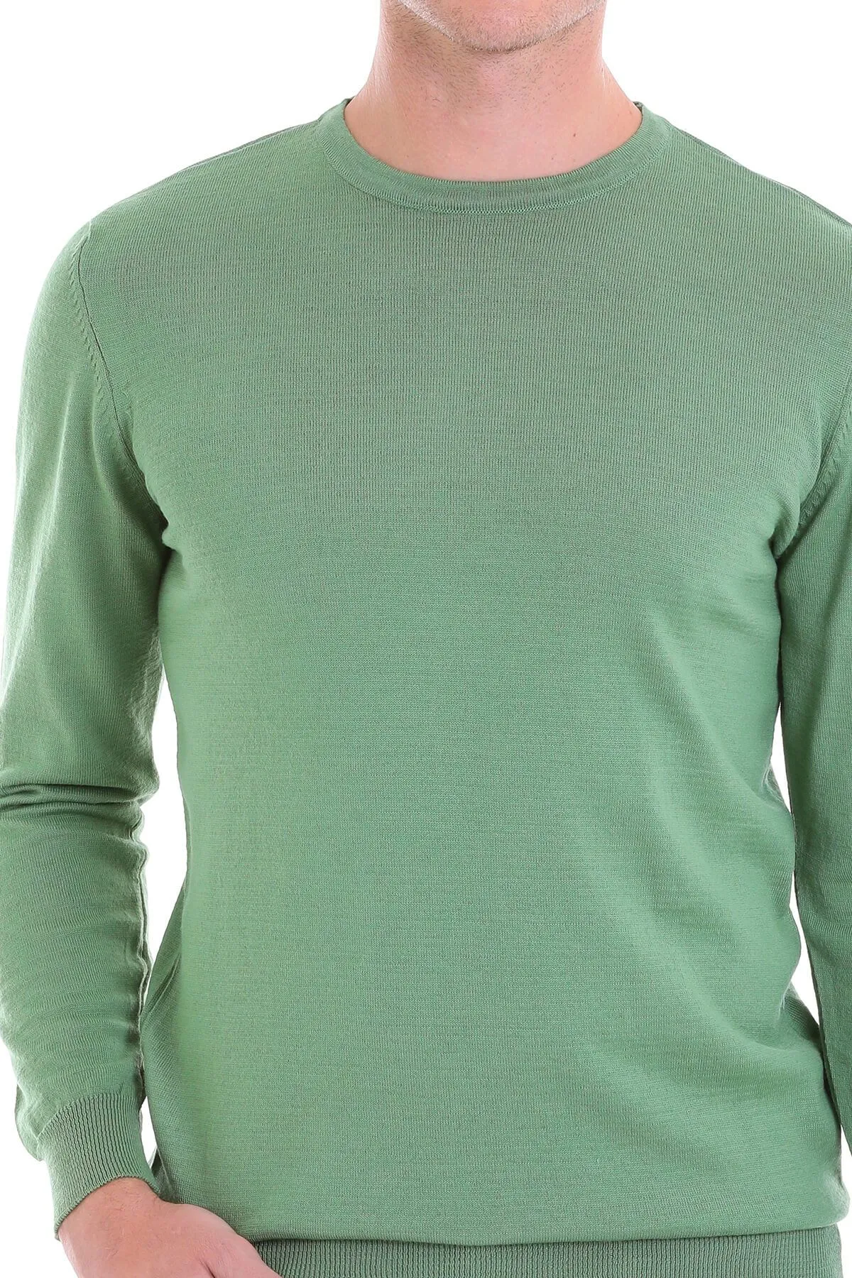 Comfort Fit Wool Blend Green Crewneck Sweater