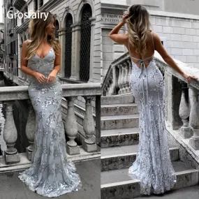 Cosy Dress Latest Party Cocktai Prom V-Neck Backless Spaghetti Strap Sleeveless Sequined Wedding Maxi Formal