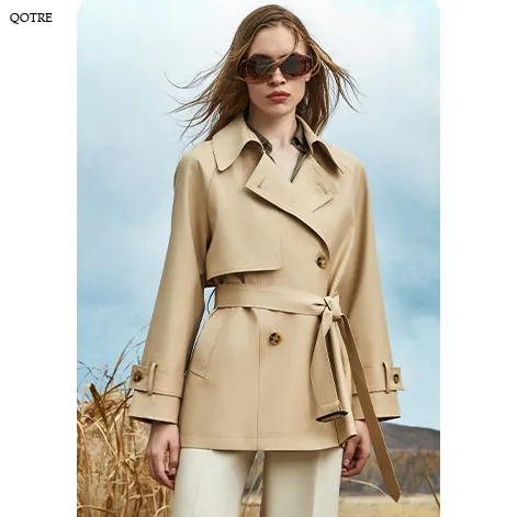 Cropped Belted Plain Trench Coat