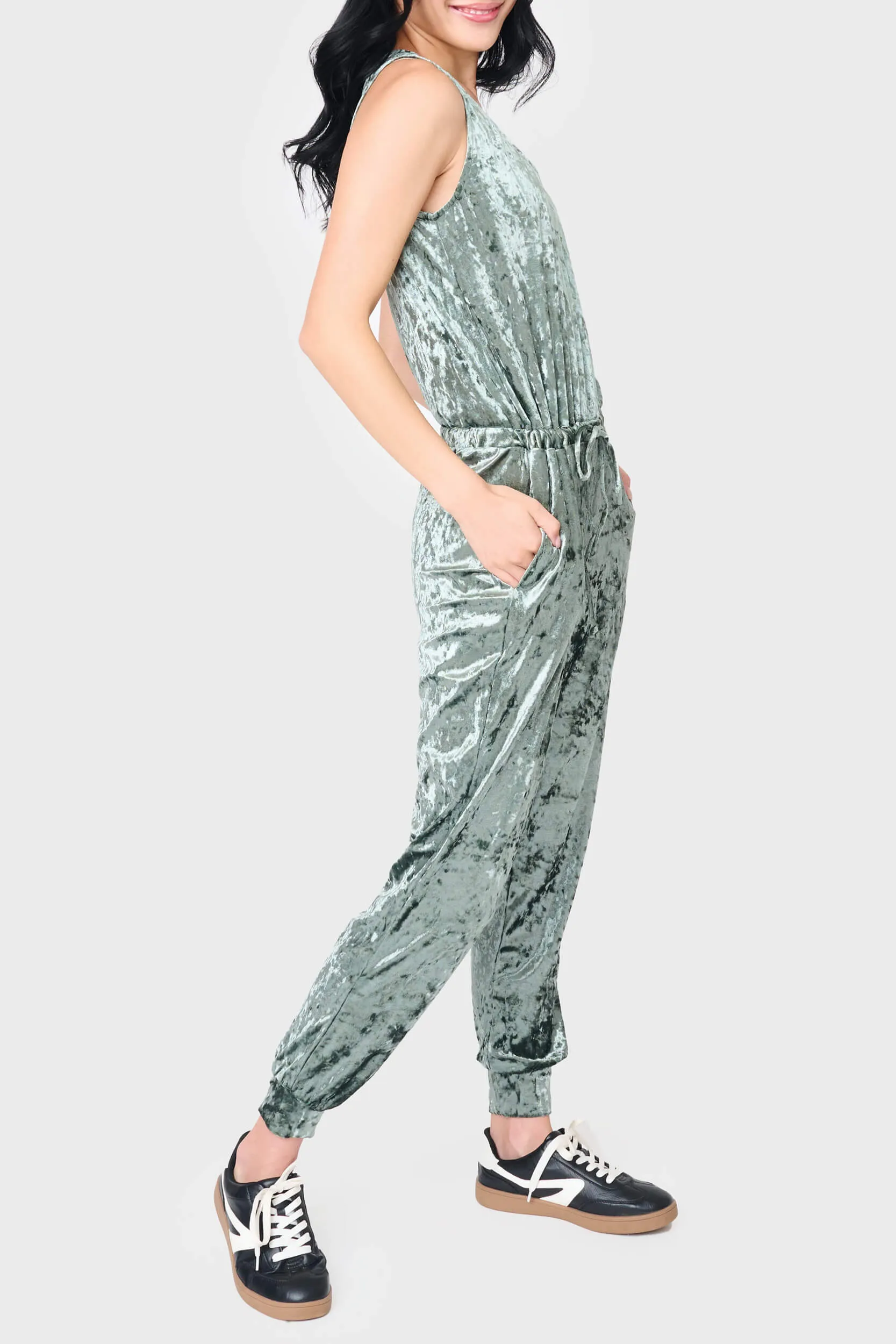 Crushed Velvet Sleeveless Jumpsuit