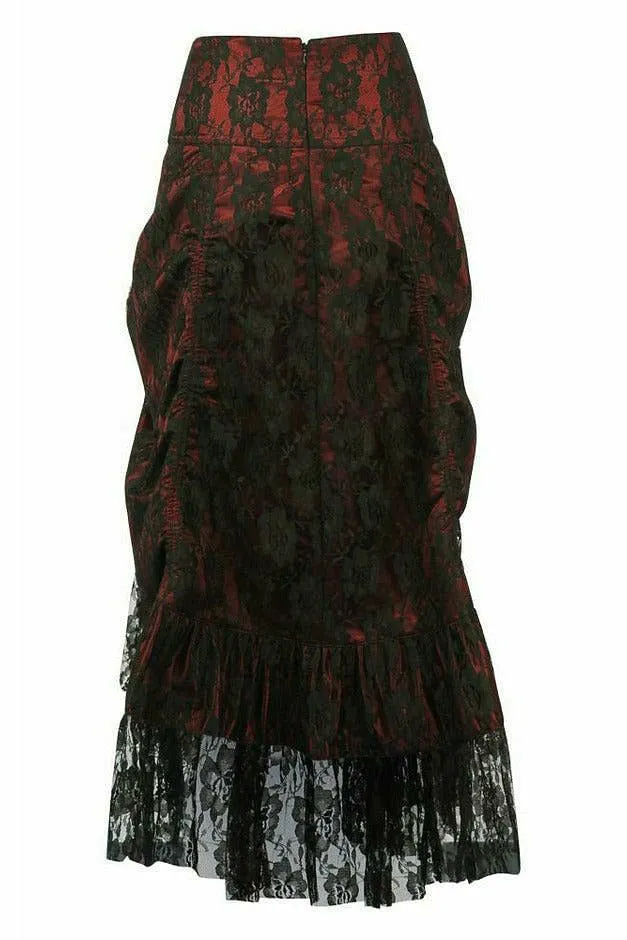 Daisy Corsets Red w/Black Lace Overlay Ruched Bustle Skirt