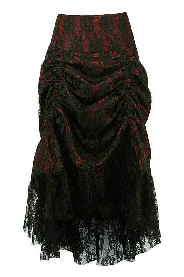 Daisy Corsets Red w/Black Lace Overlay Ruched Bustle Skirt