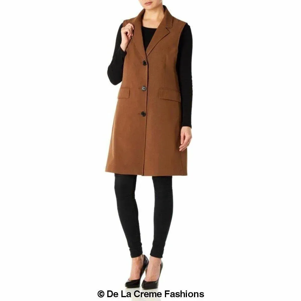 De La Creme - Womens Spring/Summer Sleeveless Hip Length Blazer Coat