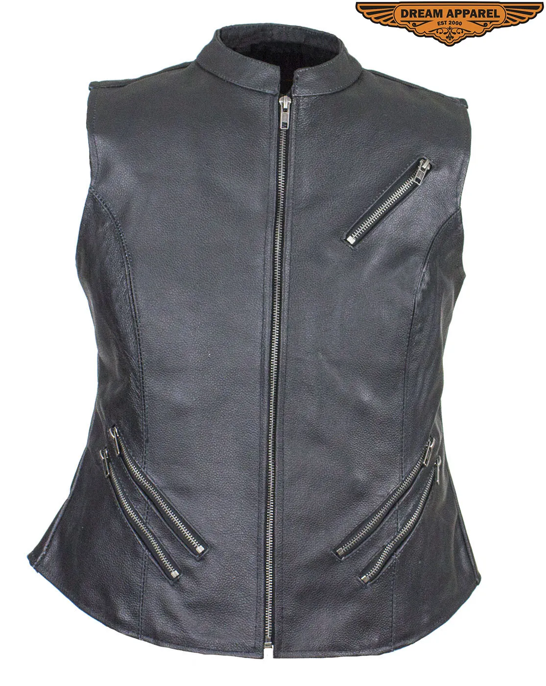 Dream Apparel Womens Leather Motorcycle Vest With Two Concealed Carry Pockets & Zippered Lower Back