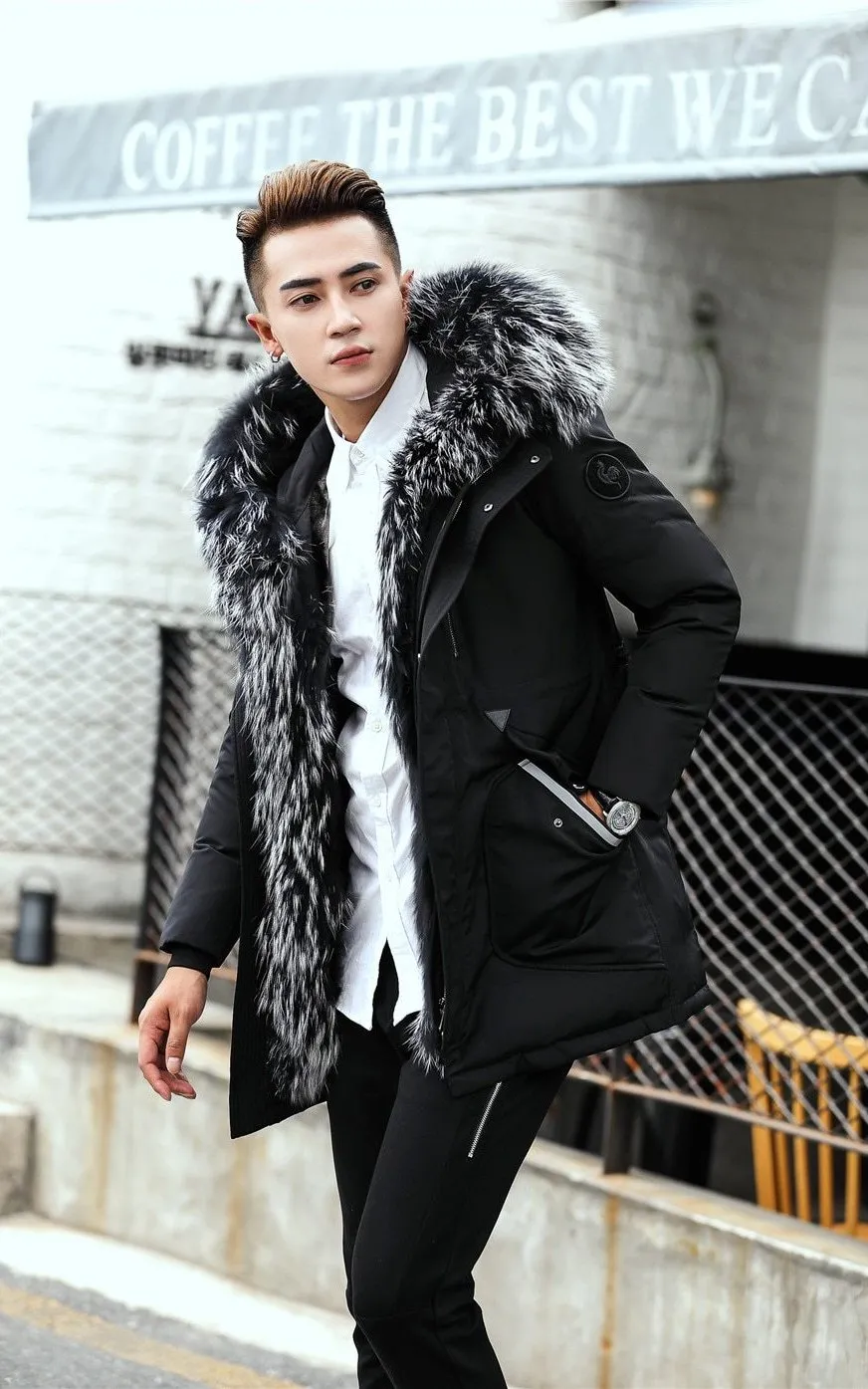 Duck Down Coats With Hooded Natural Real Fur