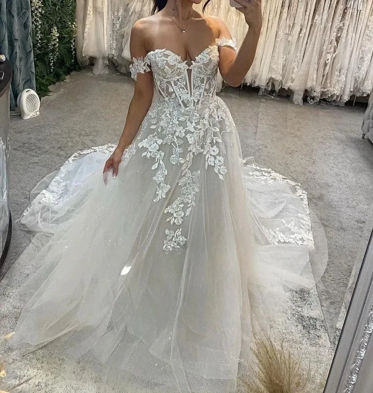 Emilia Sparkle Illusion Off Shoulder Wedding Gown All Sizes/Colors