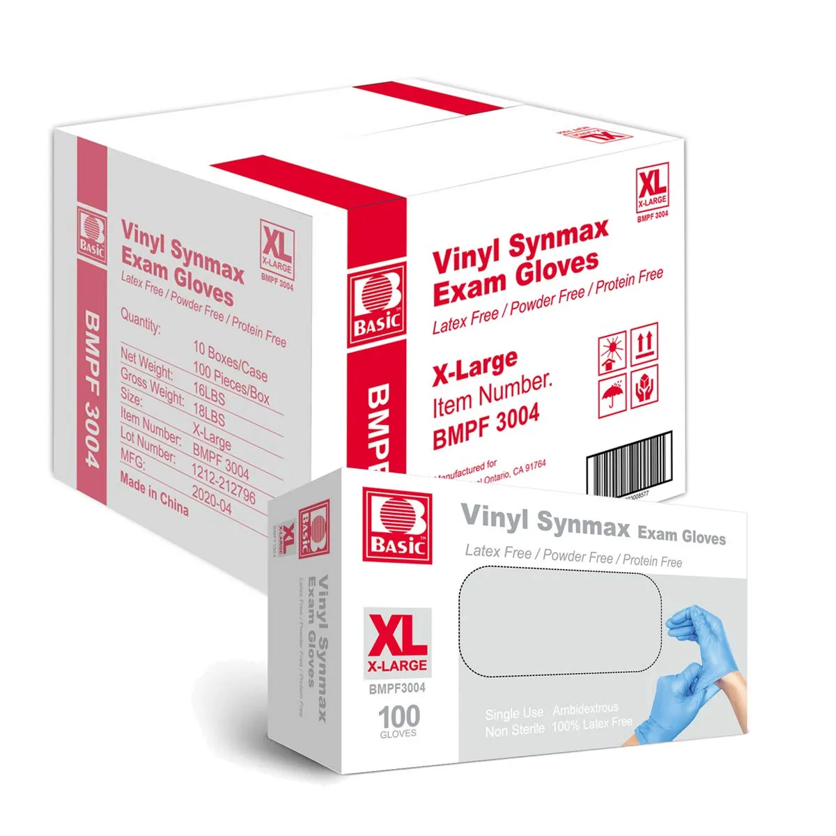 Ever Ready Disposable Vinyl Blue Exam Gloves, Powder-Free & Latex-Free Gloves, Size X-Large