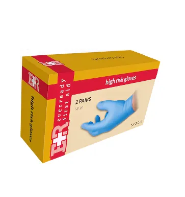 Ever Ready First Aid Gloves, High-Risk, Blue, 2 Pairs, in Kit Unit Box