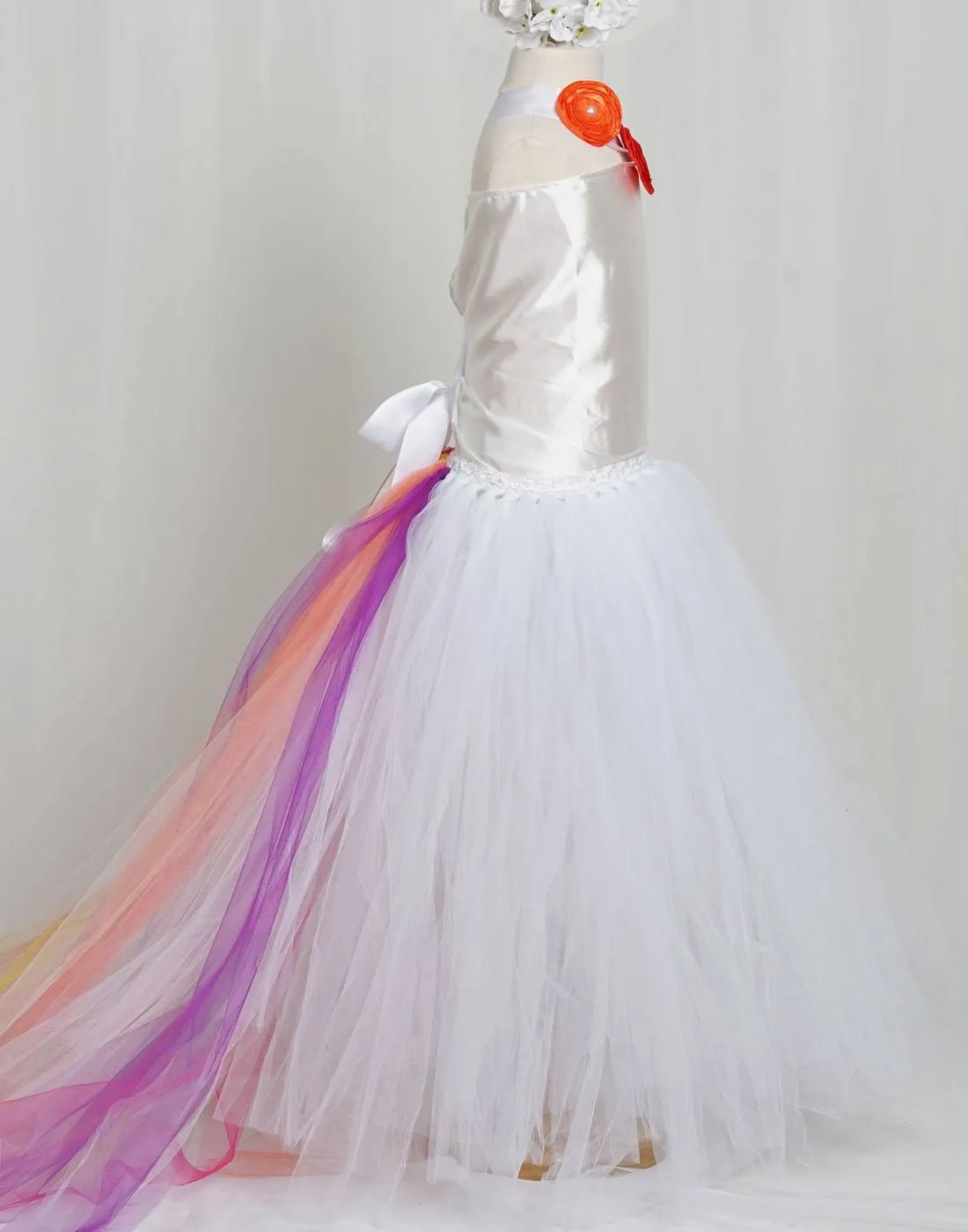 Fairy-like Tulle Dress with Long Colorful Tail