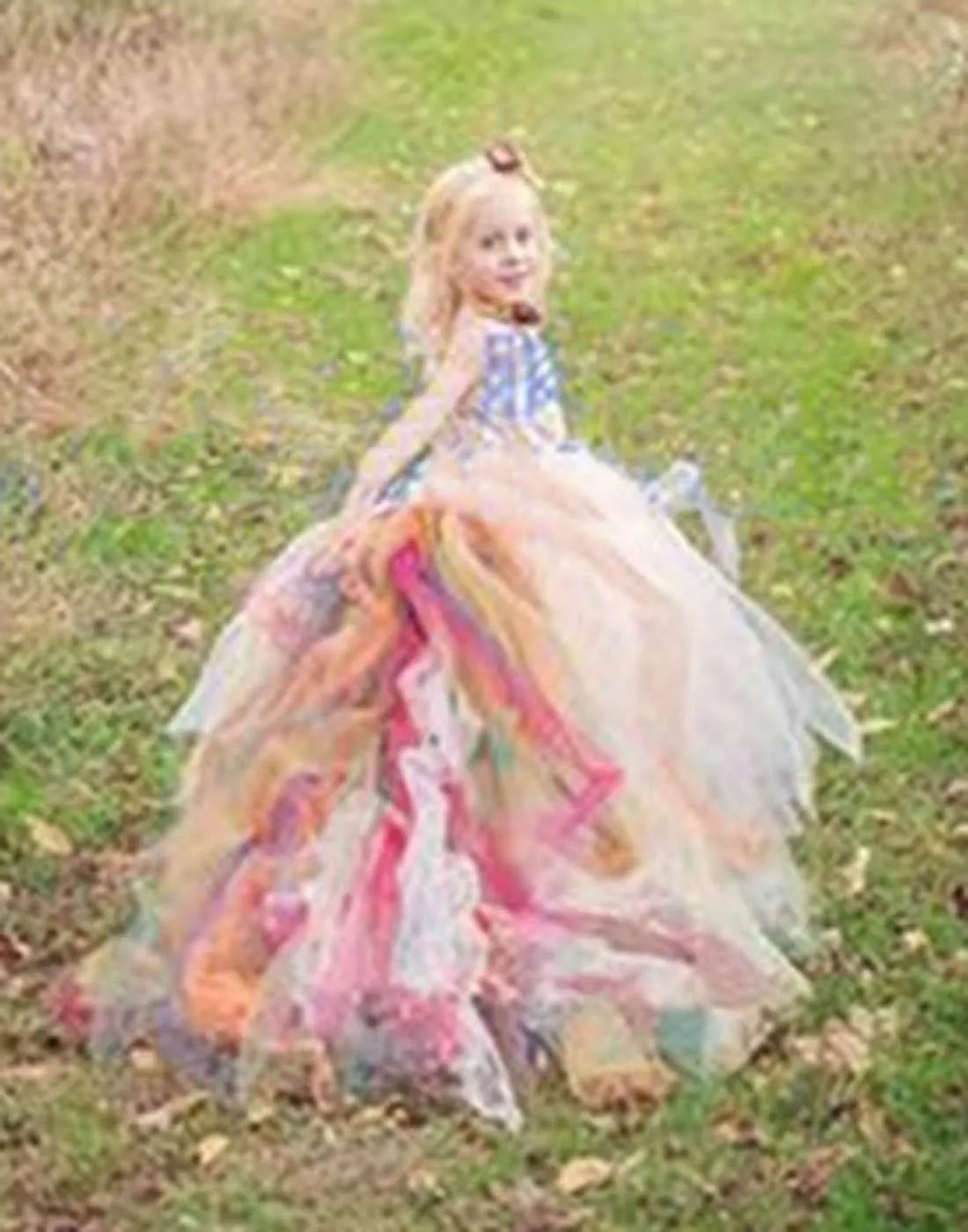 Fairy-like Tulle Dress with Long Colorful Tail