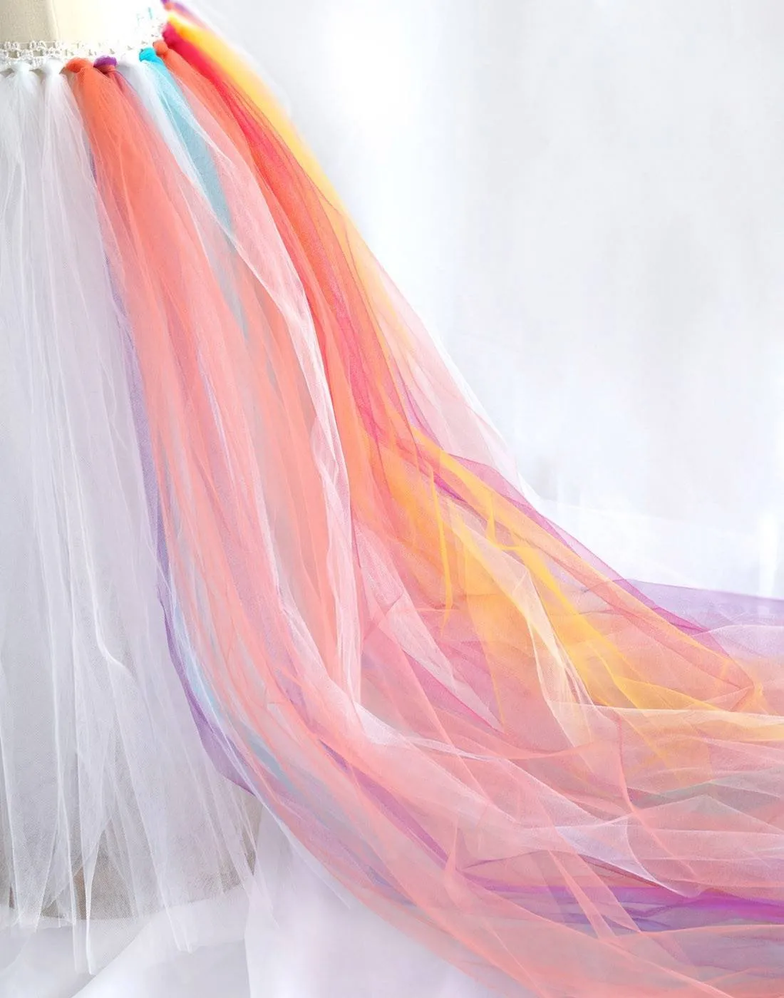 Fairy-like Tulle Dress with Long Colorful Tail