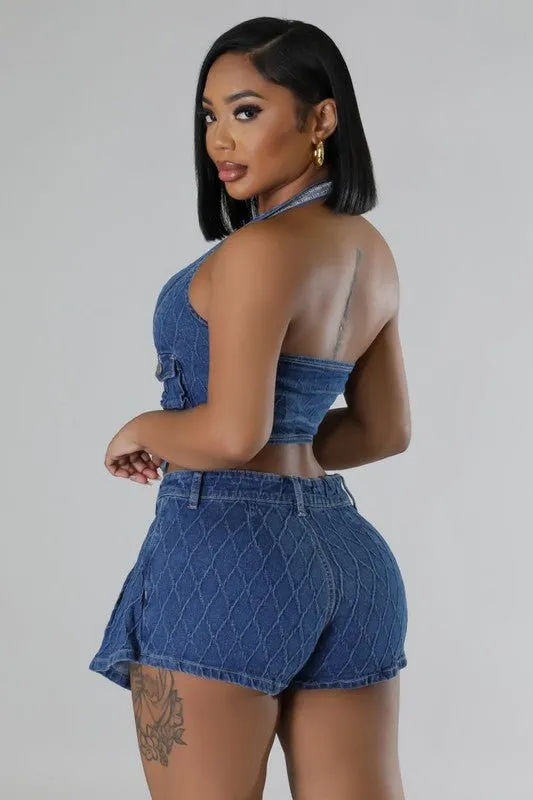 FASHION DENIM TWO PIECE SKORT SET